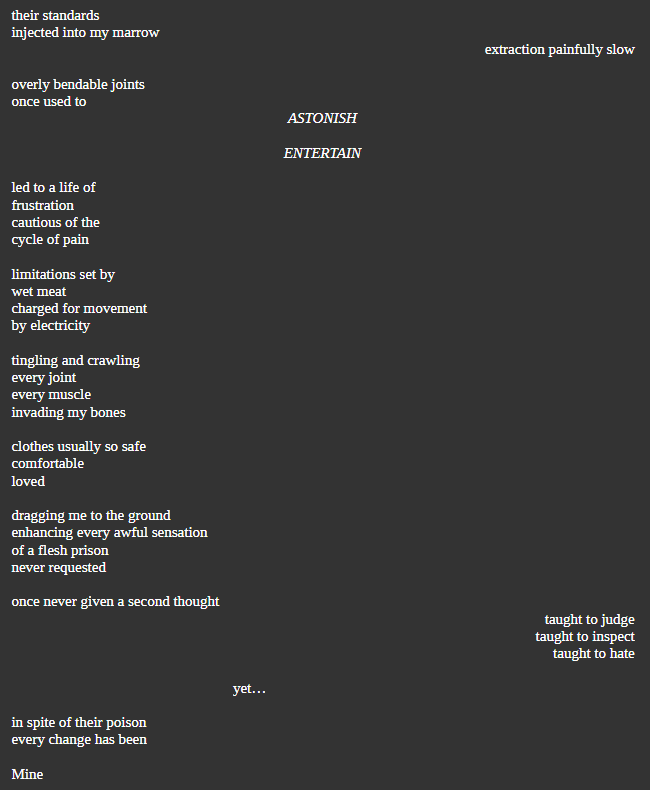 screen shot of poem "MINE" by KP Junberry, captured in order to show the formatting. The poem is typed in this post below.